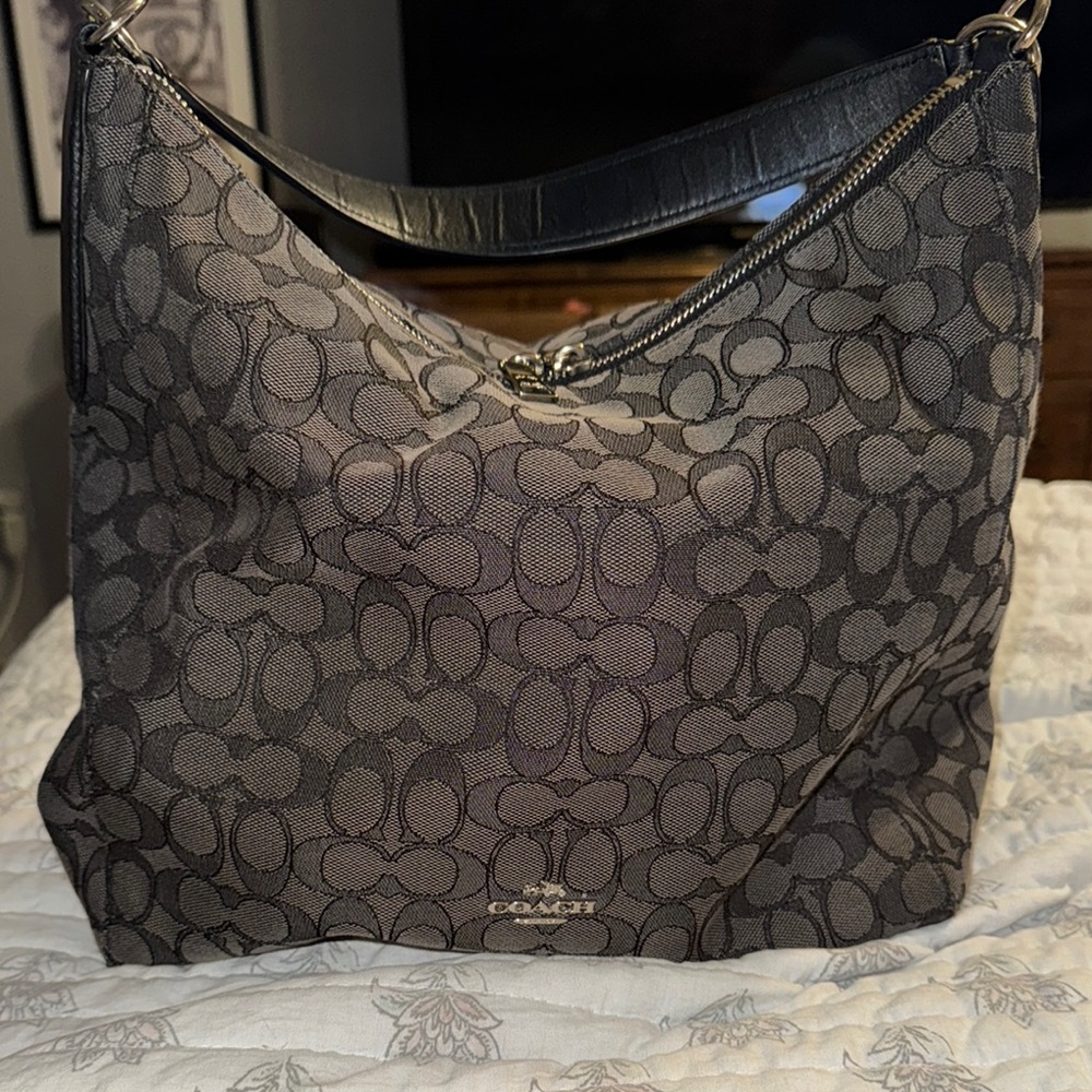 Coach Signature Black and Gray Hobo Bag
